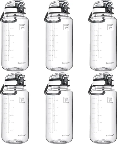 Vista 11 de Fanhaw Botella de agua Tritan transparente de 32 onzas, sin BPA y a prueba de fugas, boca ancha con tapa antipolvo, botella de plástico reutilizable