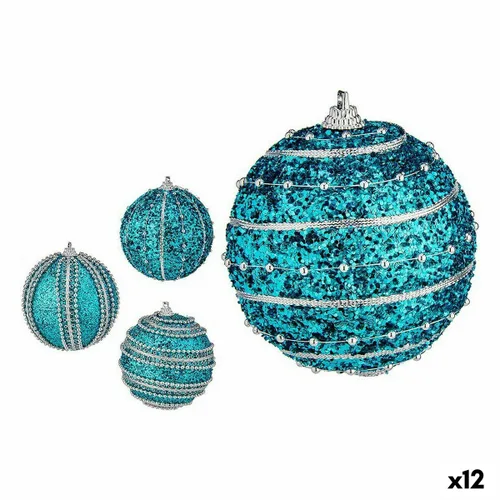 Vista 2 de Set de Bolas de Navidad Krist+ Azul PVC Ø 8 cm Con relieve (12 Unidades)