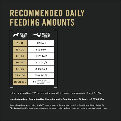 Vista 5 de Purina Pro Plan Comida para perros mayores con probióticos para perros, fórmula Bright Mind 7+ de pollo y arroz, bolsa de 16 libras
