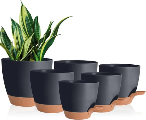Vista 10 de Vanslogreen Macetas Paquete de 5, Macetas de 7/6.5/6/5.5/5 Pulgadas de Riego Automático con Agujeros de Drenaje para Plantas de Interior, Macetas