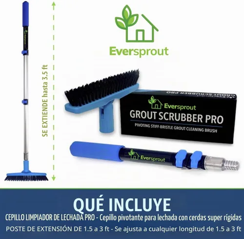 Vista 5 de EVERSPROUT Cepillo de lechada profesional de 1.5 a 3 pies con poste de mango largo Cerdas rígidas en forma de V construidas para esquinas