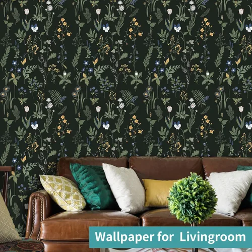 Vista 6 de Papel tapiz para despegar y pegar, papel tapiz floral bohemio de 17.5 x 78.7 pulgadas para dormitorio y baño, fácil de despegar, apto para inquilinos