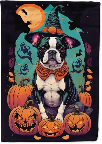 Vista 32 de Caroline's Treasures DAC1466GF - Bandera decorativa para jardín de Halloween de Affenpinscher Witchy para jardín, decoración para patio exterior