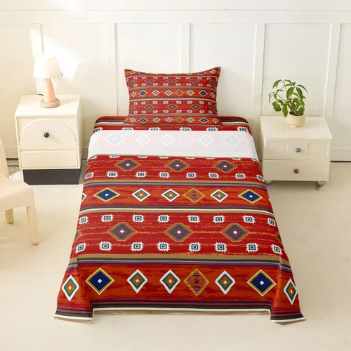 Vista 65 de Juego de sábanas occidentales tamaño individual, sábana bajera azteca, estilo nórdico exótico, bohemio, diseño de tribu india, geometría étnica