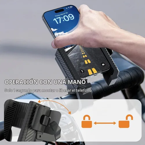 Vista 3 de Wonwood_direct Soporte de teléfono para bicicleta, soporte de teléfono para motocicleta que no bloquea la cámara, abrazadera de teléfono celular