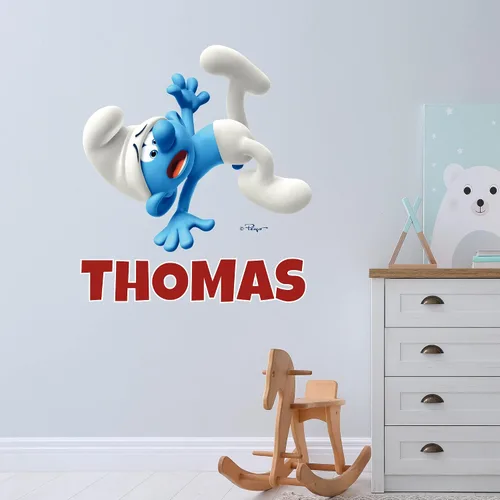 Vista 2 de EGD Decoración de pared personalizada de los pitufos, calcomanías de pared de pitufos torpes, nombre personalizado para la decoración