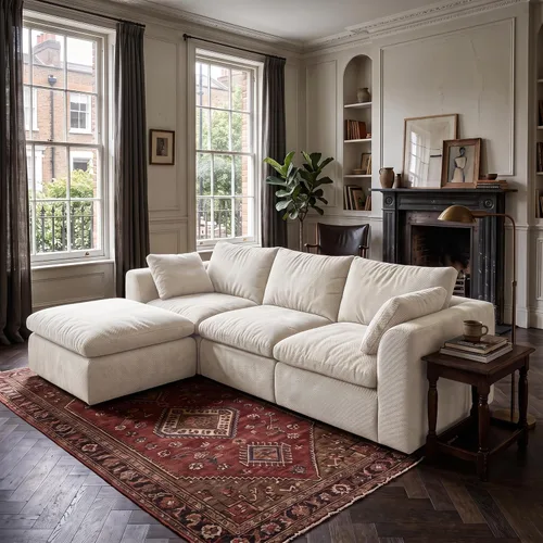 Vista 20 de Sofá nube modular en forma de L de 110 pulgadas con otomana móvil, cómodo sofá de 4 asientos de chenilla sin hueso con asiento profundo para sala