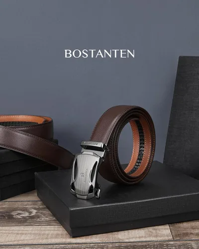 Vista 5 de BOSTANTEN - Cinturón de cuero para hombre con hebilla de rátchet para vestir y casual con hebilla ajustable, corte para adaptarse