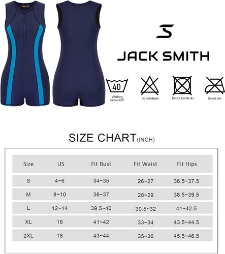 Vista 4 de JACK SMITH Trajes de baño modestos de una pieza para mujer, con cremallera frontal, atlético, deportivo, con boyleg