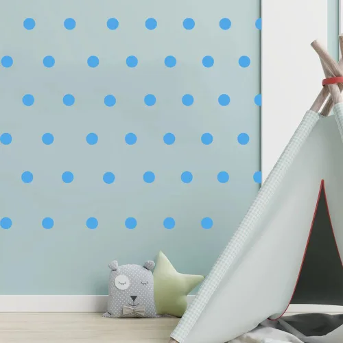 Vista 4 de Calcomanías de pared multicolor y mate, puntos de vinilo de 2 pulgadas, paquete de 100 calcomanías de pared para despegar y pegar (azul bebé)