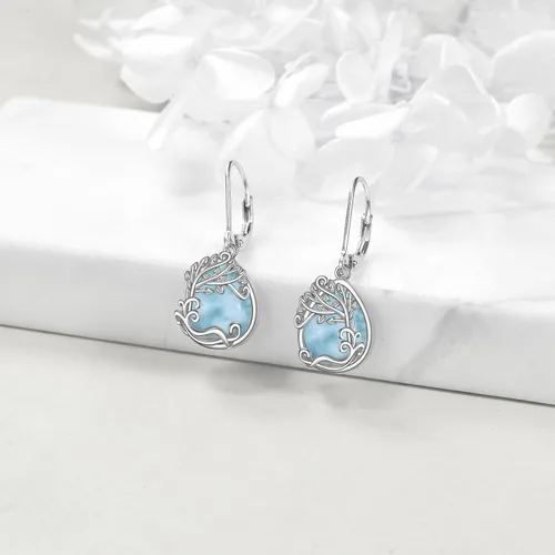 Vista 104 de Aretes colgantes con forma de lágrima de filigrana de piedra lunar de plata de ley 925 con cierre de palanca para mujer, regalos de joyería