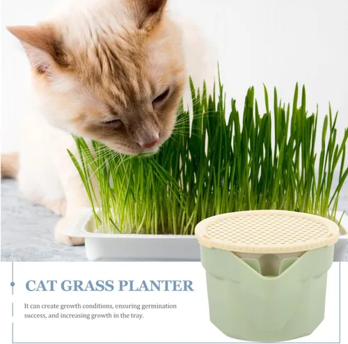 Vista 3 de POPETPOP Taza hidropónica de hierba para gatos, 3.93 x 3.54 x 2.48 pulgadas, maceta de doble capa sin suelo para gatos de interior, bandeja
