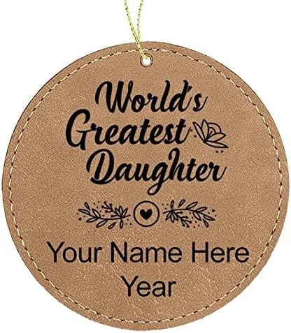 Vista 2 de LaserGram Personalized Christmas Ornament, World's Greatest Daughter, Faux Leather, Custom Laser Engraved Gift Idea (Round Shape, Black with Gold)