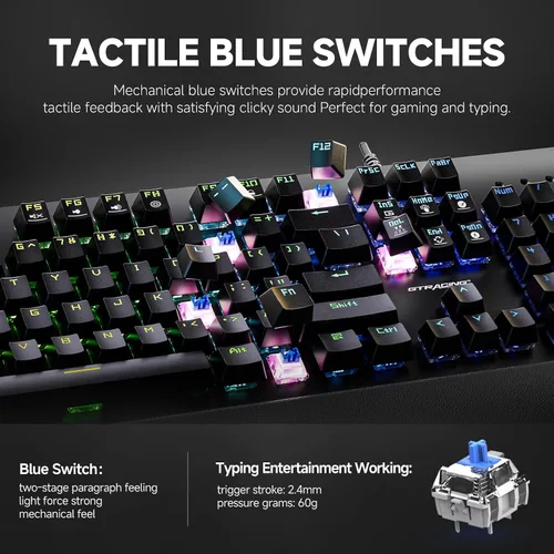 Vista 5 de GTRACING Mechanical Gaming Keyboard Typewriter with Wrist Rest, RGB Lighting, Tactile Mechanical Switches, Programmable Macro Keys for Laptop MAC PC