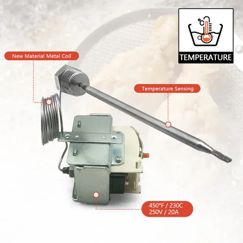 Vista 3 de Interruptor de límite alto PP10084 compatible con freidora Pitco 1/4 "Rosca Mpt Stuff Box 450°F/446.0 °F Interruptor de freidora de termostato