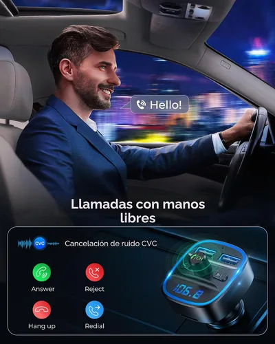 Vista 6 de LENCENT Transmisor FM, transmisor FM Bluetooth, adaptador de radio inalámbrico, kit de coche con carga USB dual, receptor de audio, cargador