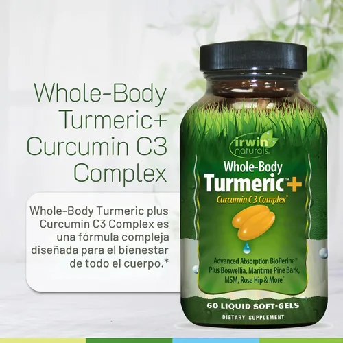 Vista 5 de Irwin Naturals Turmeric+ para todo el cuerpo - BioPerine Complex Absorción Mejorada - 60 cápsulas blandas líquidas