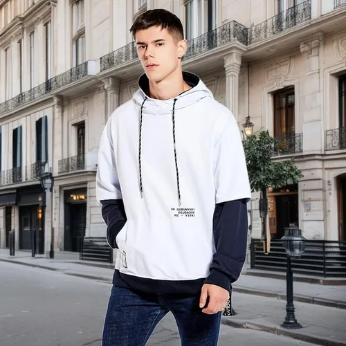 Vista 3 de GURUNVANI Sudadera con capucha de color de contraste para hombre Sudaderas con capucha de patchwork