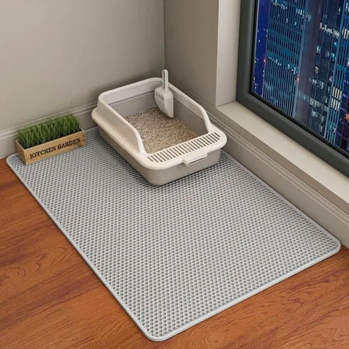 Vista 16 de HCY&WLD Tapete para arena de gatos, 45x26/35x24/30x22/24x18 pulgadas, tapete de doble capa para caja de arena de gatos, EVA antideslizante