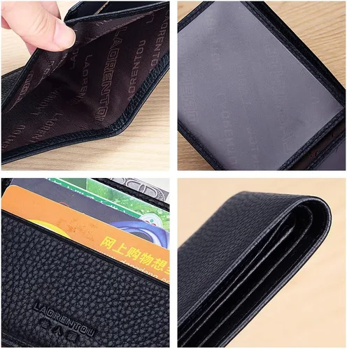 Vista 4 de LAORENTOU Carteras de cuero genuino para hombres caja de regalo billeteras delgadas para hombres tarjetas de crédito monederos regalo para el día