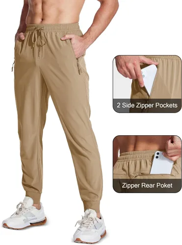 Vista 3 de MAGCOMSEN Pantalones deportivos para hombre con bolsillos con cremallera, pantalones deportivos ligeros para senderismo, correr, entrenamiento