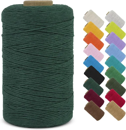 Vista 13 de Cuerda de macramé de algodón natural de 0.039 in x 426 yardas, cuerda de colores para manualidades, fabricación de joyas, colgar en la pared Verde