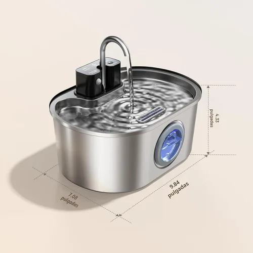 Vista 9 de PEKTACO Fuente de agua inalámbrica para gatos de acero inoxidable, de 108 oz/3.2 L, fuente de agua para mascotas sin cables operada por batería