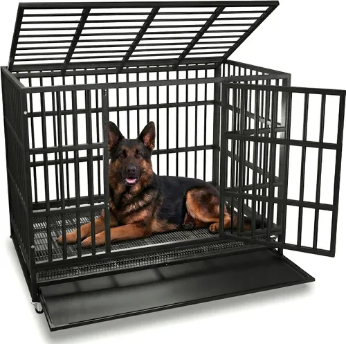 Vista 9 de Oranland Jaula de 38 Pulgadas para Perros, Resistente e Indestructible, con Ruedas, Perrera para Perros con Alta Ansiedad, Cerraduras Robustas