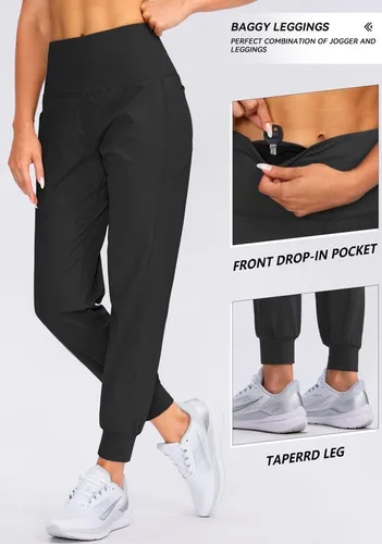 Vista 5 de Viodia Pantalones deportivos para mujer, con bolsillos, cintura alta, atléticos, para entrenamiento, yoga, pantalones deportivos cónicos
