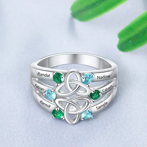 Vista 5 de 6 anillos de imitación de piedras natales para madres para mujer grabados anillos familiares para abuela mujeres anillos para regalo de día