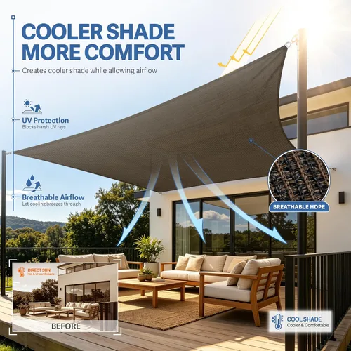 Vista 3 de E&K Sunrise - Toldo parasol rectangular de 18 x 22 pies, bloqueo UV, para pérgola, patio, jardín al aire libre (marrón)