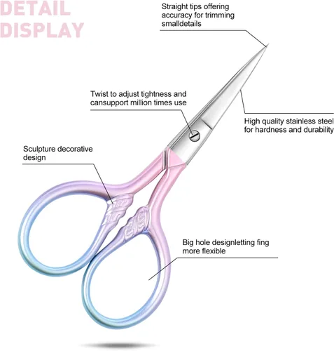 Vista 4 de Cuidado personal Herramientas profesionales de belleza (rosa) Tijeras pequeñas Depilación facial y oído, nariz y cejas, recorte de barba Tijeras
