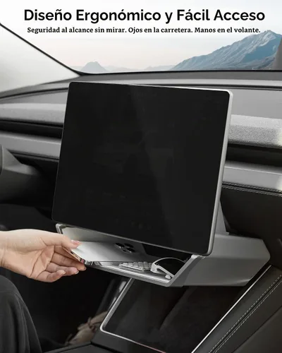Vista 5 de 3W Magnetic Under Screen Storage Box for Tesla Model Y Juniper 2025-2026 White