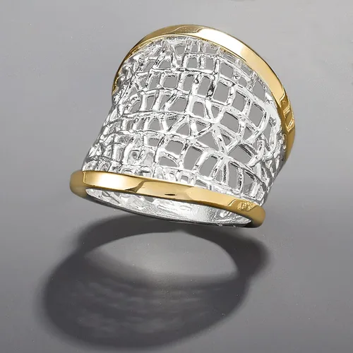 Vista 6 de Ross-Simons Sterling Silver and 14kt Yellow Gold Free-Form Lattice Ring