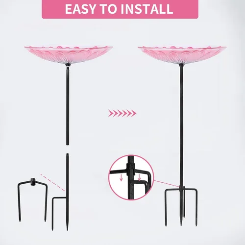 Vista 6 de MUMTOP - Bañera de cristal para pájaros, comedero para pájaros de jardín al aire libre con estaca de metal, flor