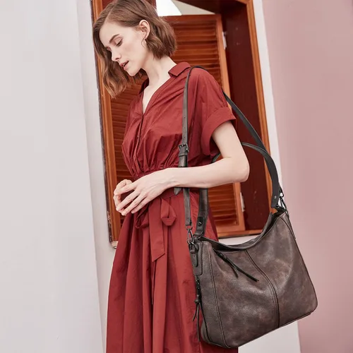 Vista 2 de BROMEN Bolsos de cuero vegano para mujer, bolsos de diseñador grandes con correa ajustable, Bolsa Hobo