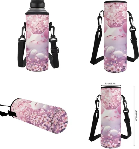 Vista 5 de Talayituse Paquete de 5 mochilas con estampado de flor de cerezo de gato, para niñas, mochila escolar informal con lonchera, estuche para lápices