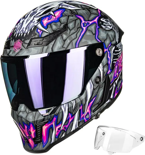 Vista 18 de ILM Cascos para Motocicleta para Adultos Hombres Mujeres Casco Integral DOT ECE con Visor Dual para Carreras en Calle con Pinlock Modelo MF509
