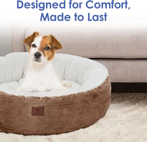 Vista 7 de AMERICAN KENNEL CLUB Cama redonda de tela Mason de 23 pulgadas para mascotas, elegante cama lavable para perros con parte inferior antideslizante