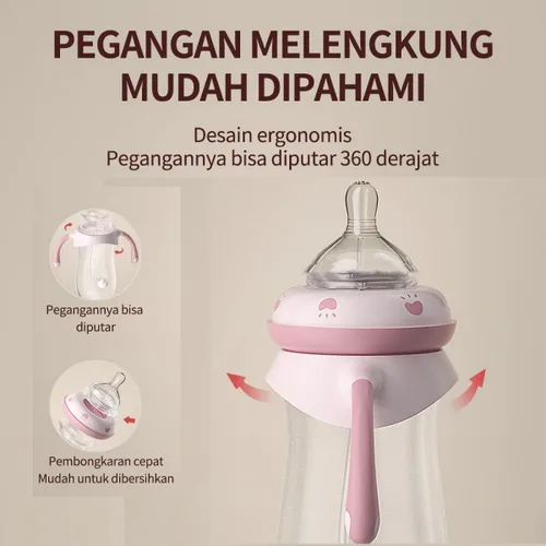 Vista 5 de Botellas para bebé Oberni, botellas de leche para niños con pajita con peso y asa antideslizante, tamaño + flujo rápido variable, 12+ meses, sin