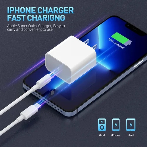 Vista 6 de Cargador rápido para iPhone, cargador de iPhone de carga rápida [certificado Apple MFi], paquete de 3 cargadores de Apple, USB C, bloque de carga