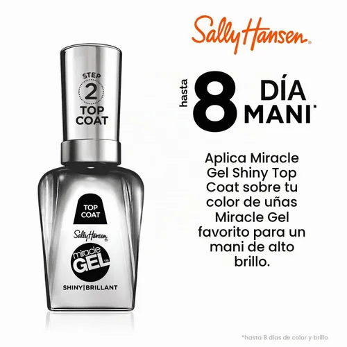 Vista 2 de Sally Hansen Miracle Gel™, capa superior brillante, de larga duración, fórmula tipo gel, sin necesidad de lámpara UV, esmalte de uñas transparente