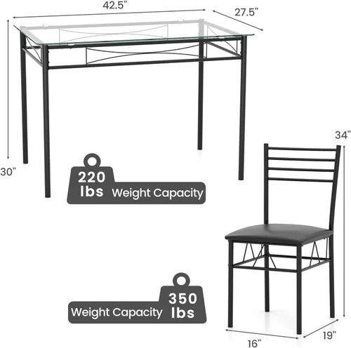 Vista 7 de NAFORT Juego de mesa de comedor de 5 piezas para 4, moderna mesa de cocina de vidrio templado de 3/8 pulgadas con 4 sillas de comedor tapizadas