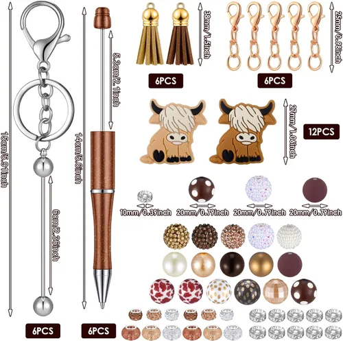 Vista 3 de Colarr 12 bolígrafos con cuentas, llaveros con cuentas de colores, kit surtido de bricolaje para bolígrafos, llavero colgante para mujeres, joyería