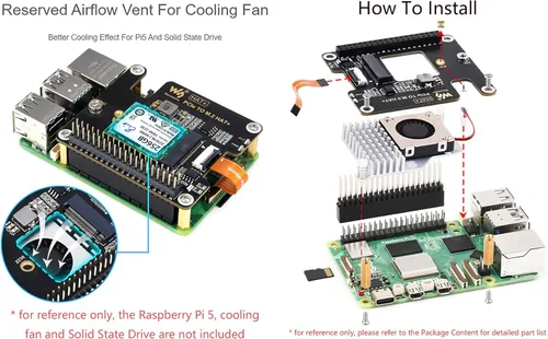 Vista 6 de Adaptador PCIe a M.2 para Raspberry Pi 5, compatible con protocolo de unidad NVMe compatible con unidad de estado sólido M.2 tamaño 2230/2242