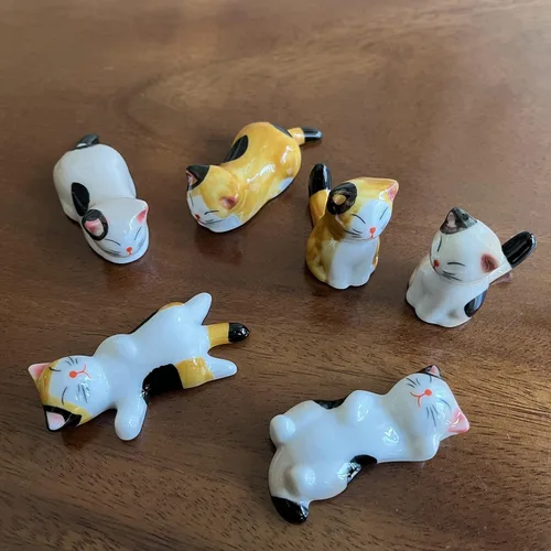Vista 6 de Cerámica lindo gato palillos resto cuchara soporte cuchillo tenedor titular (juego de 6 piezas)
