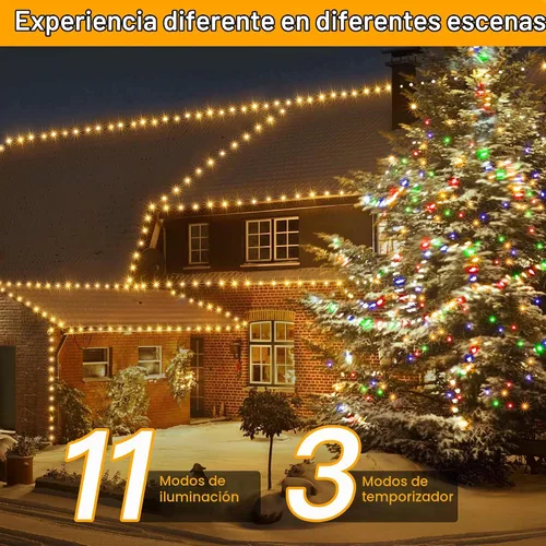 Vista 4 de Ollny Luces de Navidad de 262 pies, 800 LED IP67, impermeables, luces de Navidad que cambian de color para exteriores con control remoto, 11 modos