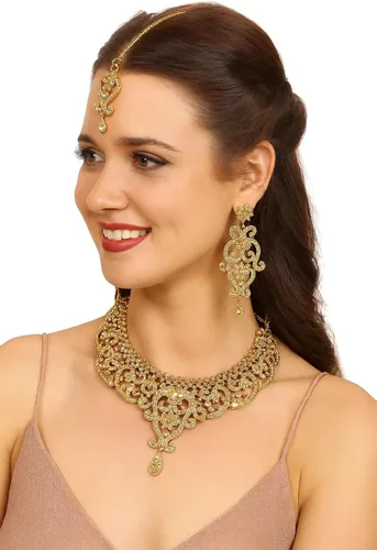 Vista 58 de Conjunto precioso de collar con look real Indian Bollywood, maravillosamente decorado, conjunto de collar adornado para mujer.