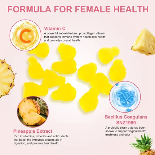 Vista 4 de Probióticos vaginales fuente de gomitas femeninas, equilibrio de pH, gomitas de equilibrio femenino para mujeres, probióticos para mujeres salud