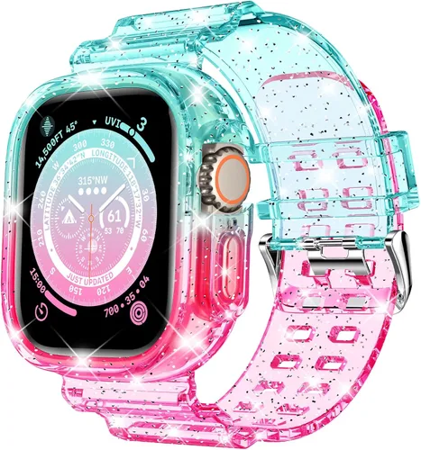 Vista 58 de DABAOZA - Correa transparente compatible con Apple Watch de 1.772 in y 1.732 in, con purpurina transparente Women Men,Glitter Bling TPU